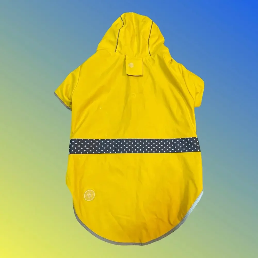 Good2Go Reversible Dog Raincoat XL Yellow Navy Blue Polka Dot Hooded Jacket